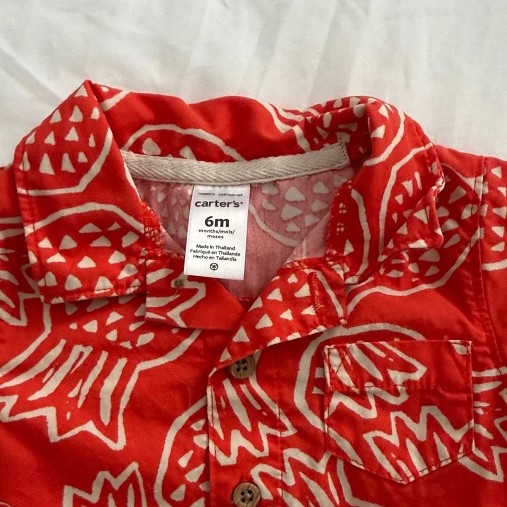 Carter's Red Pineapple Romper + Neutral & Blue Summer Onesies Set 6-months